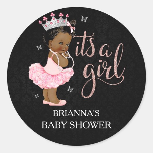 African American Princess Het is een meisje Baby s Ronde Sticker (Voorkant)