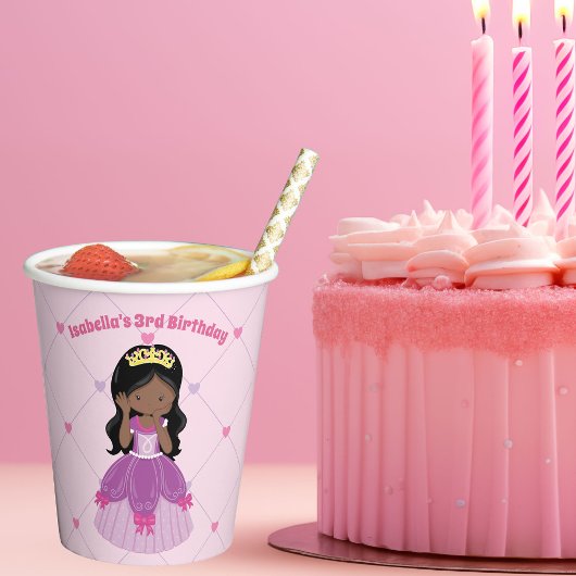 African American Princess Pink Birthday Girl Party Papieren Bekers