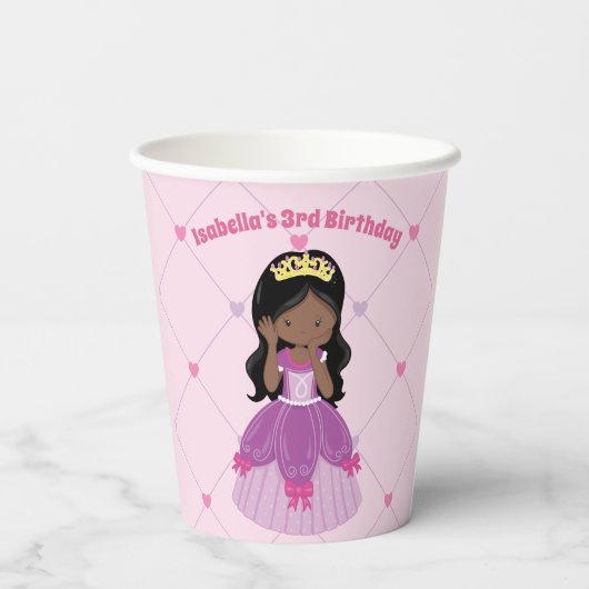 African American Princess Pink Birthday Girl Party Papieren Bekers (Achterkant)