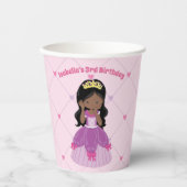 African American Princess Pink Birthday Girl Party Papieren Bekers (Voorkant)