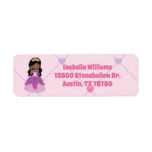 African American Prinses Girl Pink Return Address Etiket
