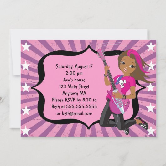 African American Rock Star Birthday Invitation Kaart (Voorkant)
