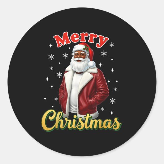 African American Santa Christmas Cool Black X-mas  Ronde Sticker (Voorkant)