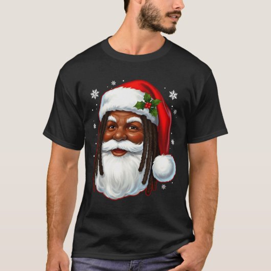 African American Santa Christmas Cool Black X-mas T-shirt (Voorkant)