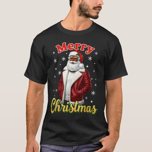 African American Santa Christmas Cool Black X-mas  T-shirt (Voorkant)