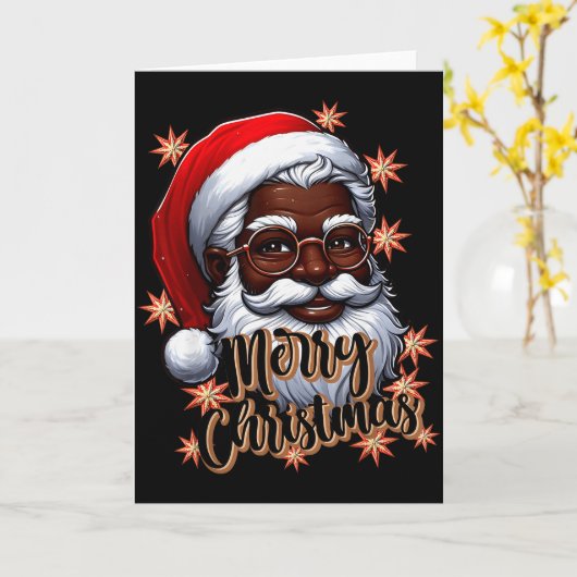 African American Santa Christmas Pajama Black X-ma Kaart (Gele Bloem)