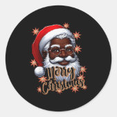 African American Santa Christmas Pajama Black X-ma Ronde Sticker (Voorkant)