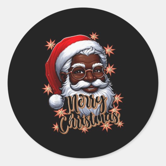African American Santa Christmas Pajama Black X-ma Ronde Sticker (Voorkant)