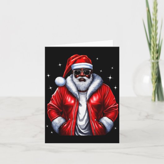 African American Santa Christmas Pajama Cool Black Kaart (Voorkant)