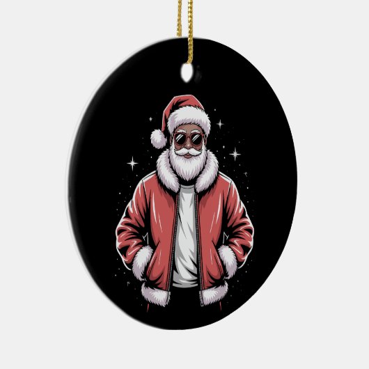 African American Santa Christmas Pajama Cool Black Keramisch Ornament (Rechts)