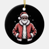 African American Santa Christmas Pajama Cool Black Keramisch Ornament (Voorkant)
