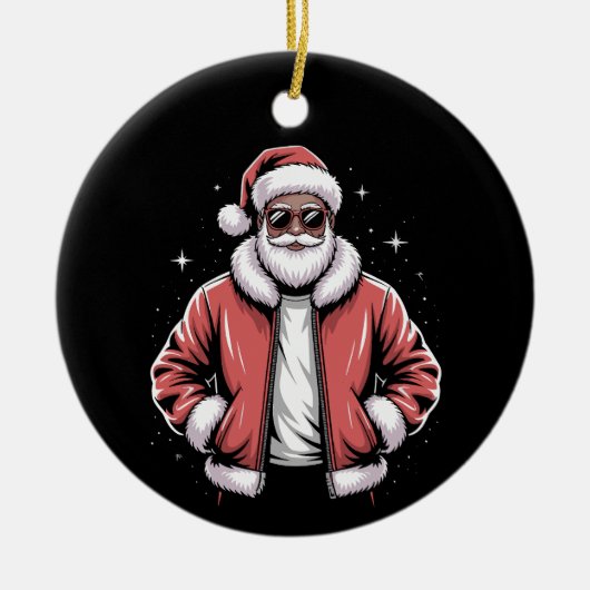 African American Santa Christmas Pajama Cool Black Keramisch Ornament (Voorkant)
