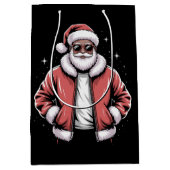 African American Santa Christmas Pajama Cool Black Medium Cadeauzakje (Voorkant)