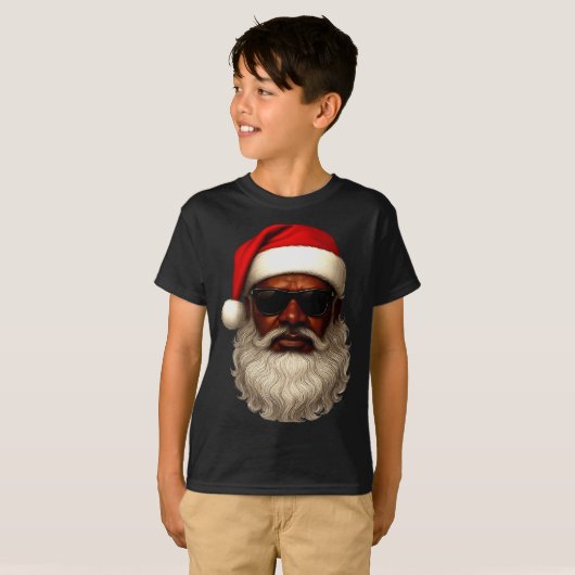 African American Santa Christmas Pajama Cool Black T-shirt (Voorkant volledig)
