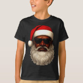 African American Santa Christmas Pajama Cool Black T-shirt (Voorkant)