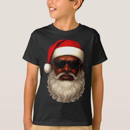 African American Santa Christmas Pajama Cool Black T-shirt (Voorkant)
