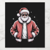 African American Santa Christmas Pajama Cool Black Wijn Etiket (Enkel label)