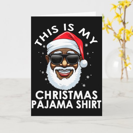 African American Santa Claus Christmas Pajama Shir Kaart (Gele Bloem)