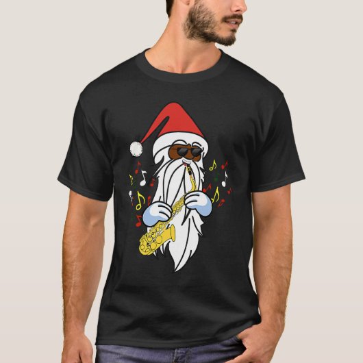 African American Santa Playing the Saxophone Jazz T-shirt (Voorkant)