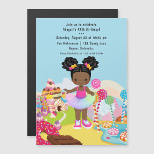 African American Snoep Land Girl Birthday Party Magnetische Uitnodiging