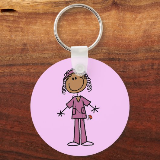 African American Stick Figuur Nurse Sleutelhanger (Voorkant)