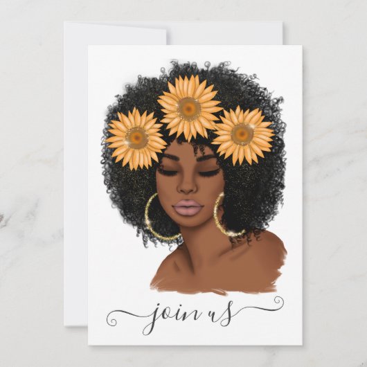 African American Sunflower Girl Bachelorette Party Kaart (Voorkant)