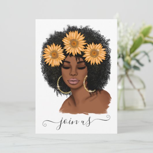 African American Sunflower Girl Bachelorette Party Kaart (Staand voorkant)