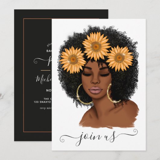 African American Sunflower Girl Bachelorette Party Kaart (Voorkant / Achterkant)
