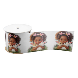 African-American Toddler With Easter Bunnies Satijnen Lint