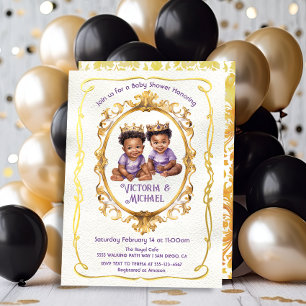 African American Twin Gold Prince Baby shower Kaart