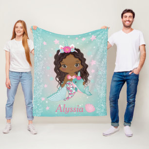 African American Unicorn Mermaid Fleece Blanket