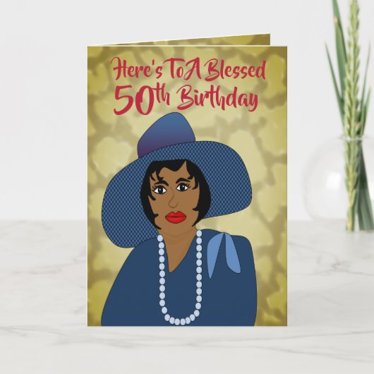 African American Woman 50th Trendy Birthday Kaart (Voorkant)
