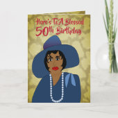 African American Woman 50th Trendy Birthday Kaart (Voorkant)