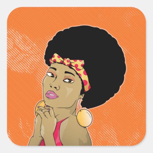 African American Woman Seventies Disco Vierkante Sticker (Voorkant)