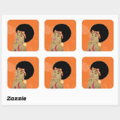 African American Woman Seventies Disco Vierkante Sticker (Vel)