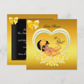 African American Yellow Gold Baby shower Girl Kaart (Voorkant / Achterkant)