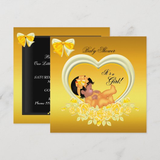 African American Yellow Gold Baby shower Girl Kaart (Voorkant / Achterkant)