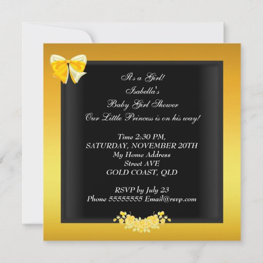 African American Yellow Gold Baby shower Girl Kaart (Achterkant)