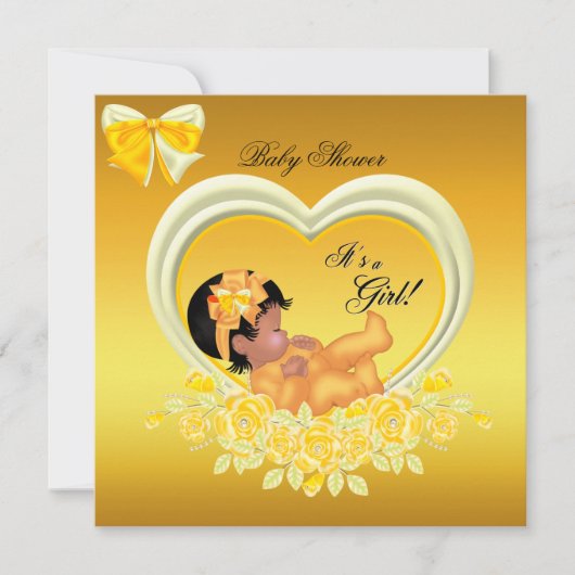 African American Yellow Gold Baby shower Girl Kaart (Voorkant)
