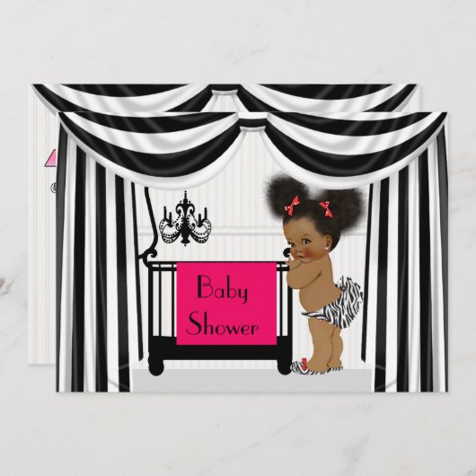 African AmericanZebra Print en Drapes Baby shower Kaart (Voorkant / Achterkant)