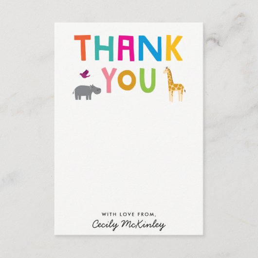 African Animals Flat Dank je wel Kaart Notitiekaartje (Voorkant)