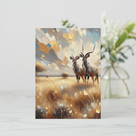 African Animals Nyala Art Impressionist Kaart (Staand voorkant)