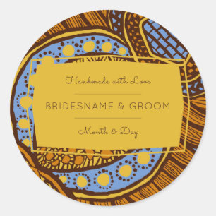 African Ankara Blue Global Floral Gift Label