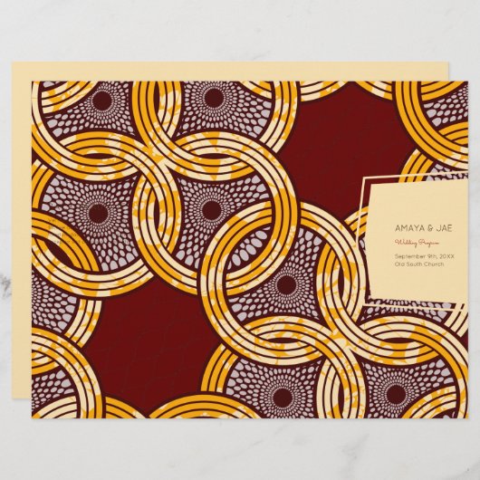 African Ankara Kitenge Gold Floral Programme Hoesj (Voorkant / Achterkant)