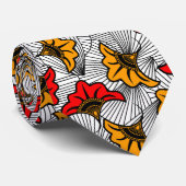 African Ankara Red and Gold Floral Patterned Stropdas (Opgerold)