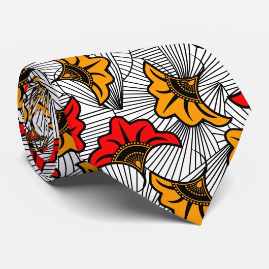 African Ankara Red and Gold Floral Patterned Stropdas (Opgerold)