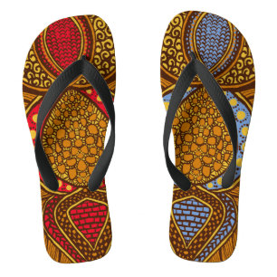 African Ankara Red Blue Floral Global Teenslippers