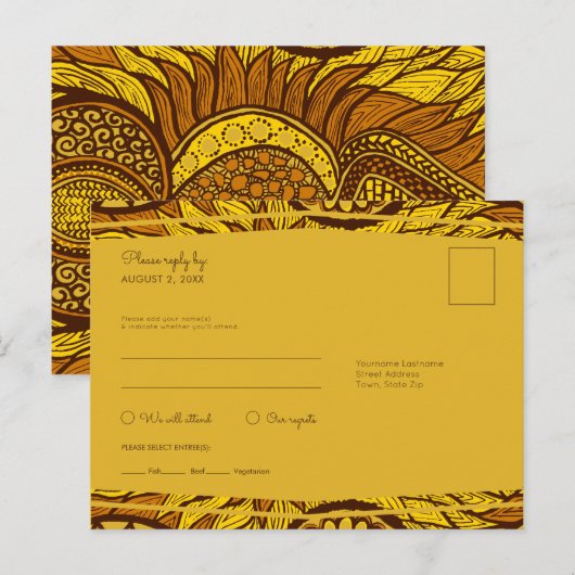 African Ankara Yellow Floral RSVP Meal Briefkaart (Voorkant / Achterkant)
