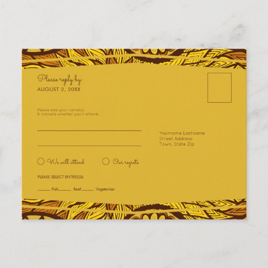 African Ankara Yellow Floral RSVP Meal Briefkaart (Voorkant)