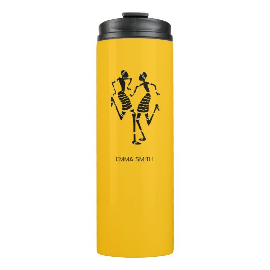 African Art Silhouette Joy Dance Oranje Verjaardag Thermosbeker (Voorkant)